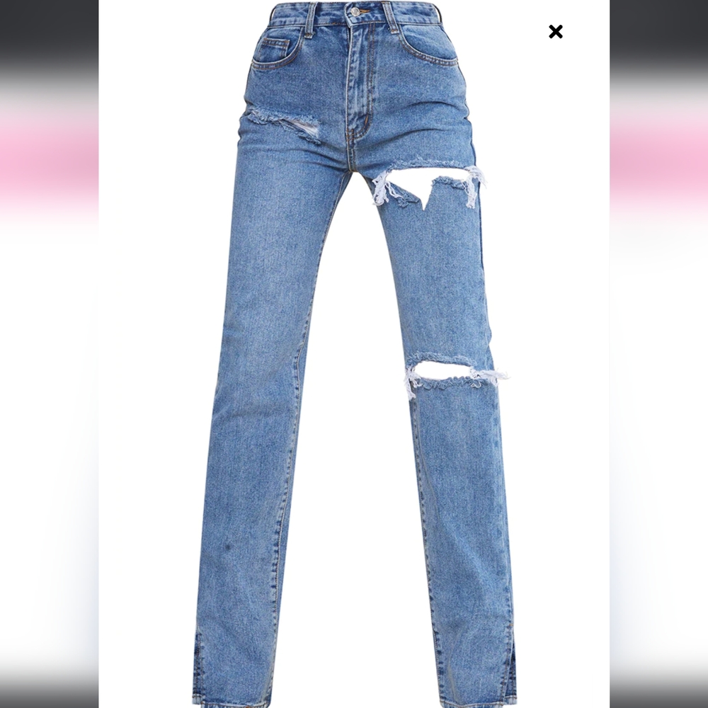 PrettyLittle Thing Tall Ripped Split Hem Jeans